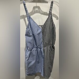Umgee Half Blue and Half Gray Sleeveless Striped Shorts Romper Size Small